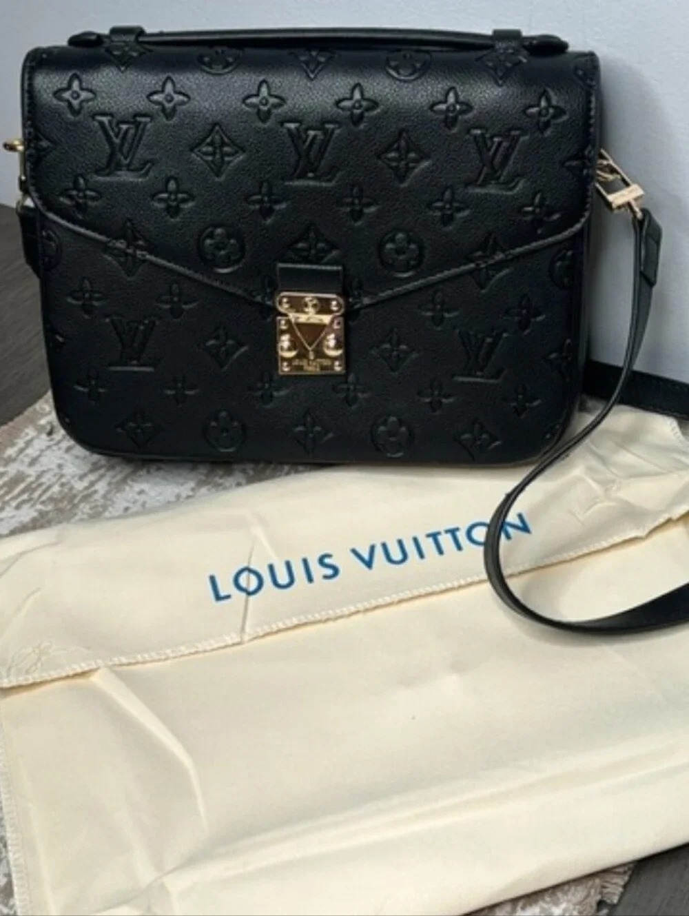 Gorgeous Embossed Monogram Black Shoulder Bag - Picture 1 of 9
